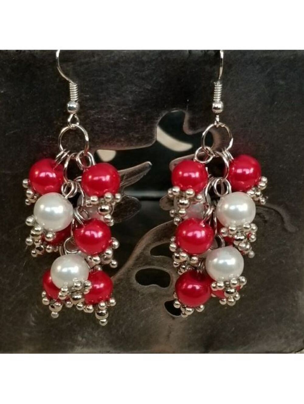 Fancy Glass Grape Bunch Earrings Red